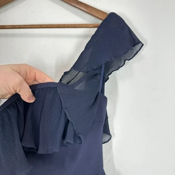 Likely Navy Blue Ruffle Off Shoulder‎ Midi Dress Formal Evening Gown Size 12 - Picture 7 of 16